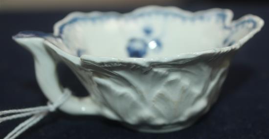 A Worcester leaf moulded butterboat, c.1775, 9cm across